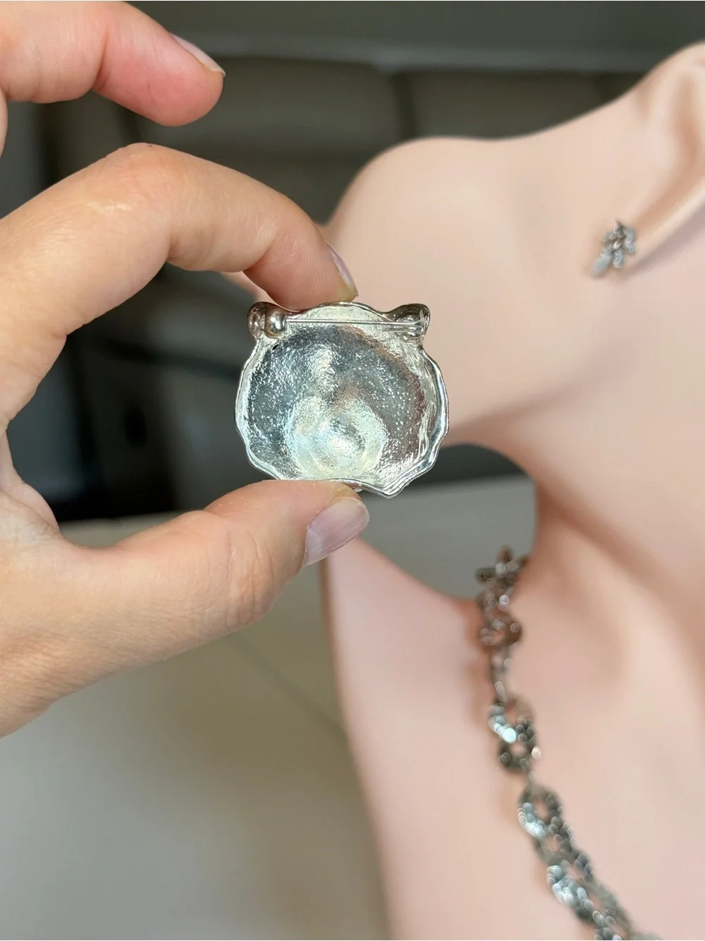 Silver and Black Tiger Brooch with Crystals